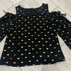 Lauren Conrad black and gold bee off the shoulder top